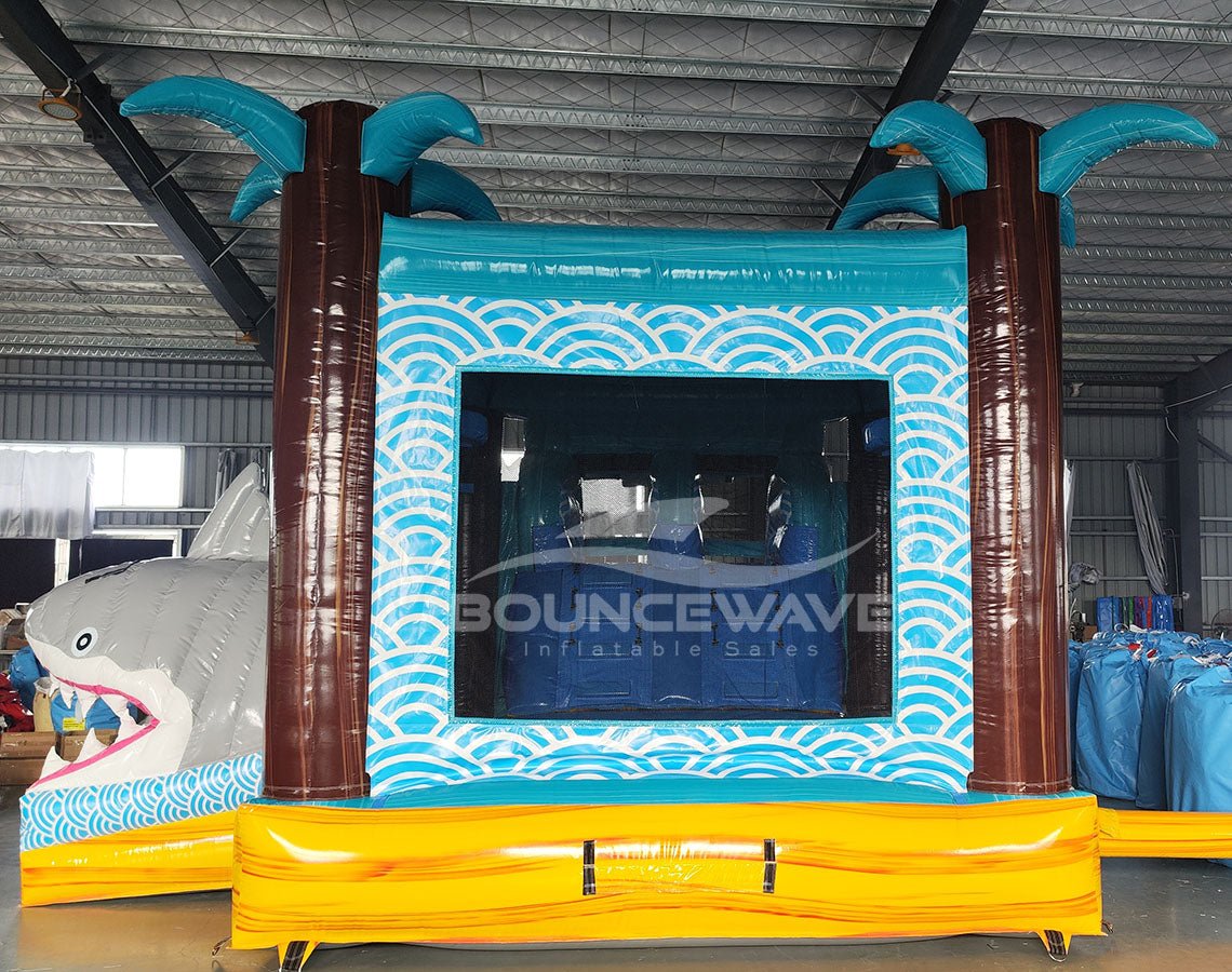 Shark Beach Dual Lane Commercial Inflatable Combo (Wet/Dry) - BounceWave Inflatable Sales