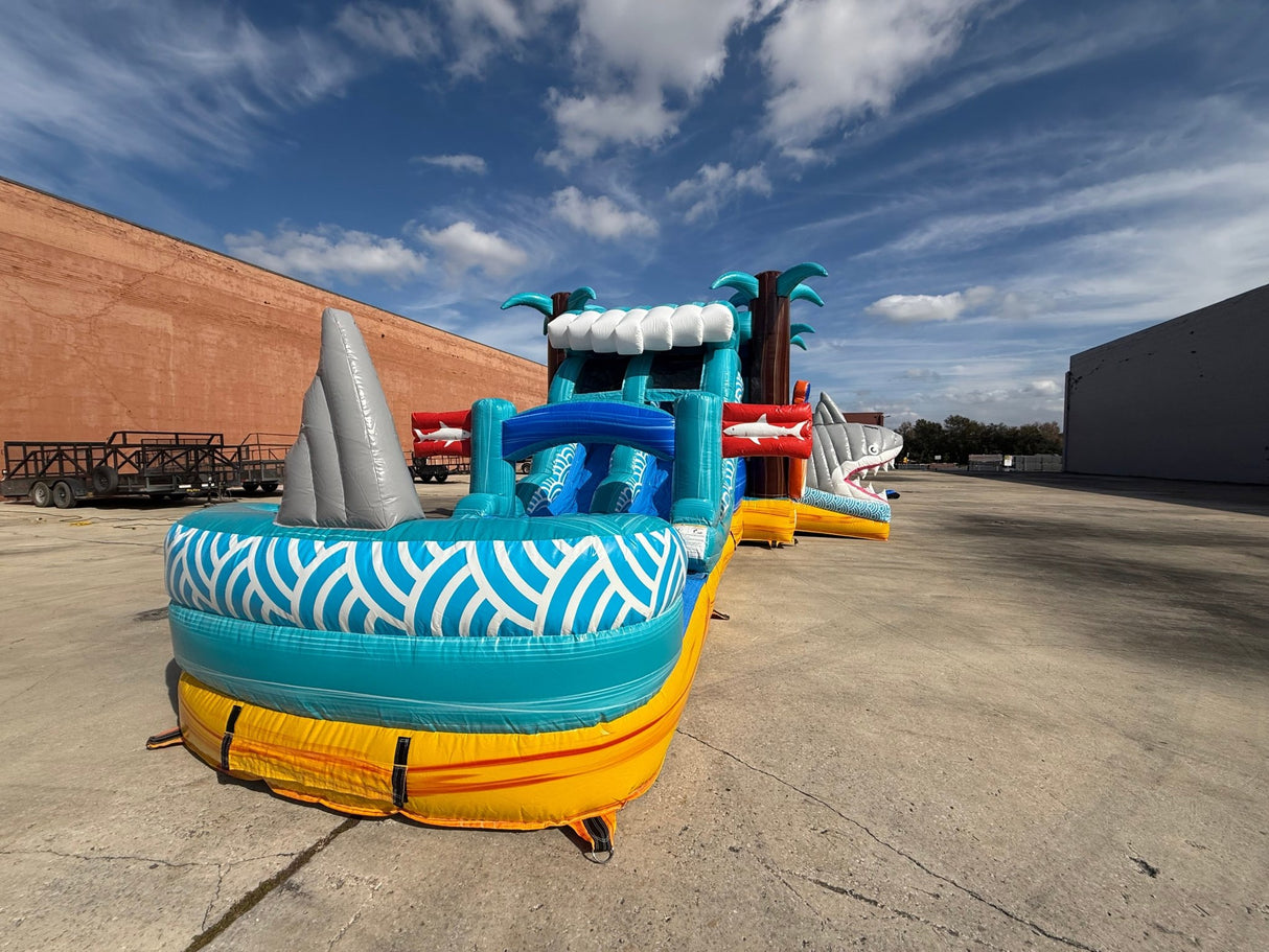 Shark Beach Dual Lane Commercial Inflatable Combo (Wet/Dry) - BounceWave Inflatable Sales