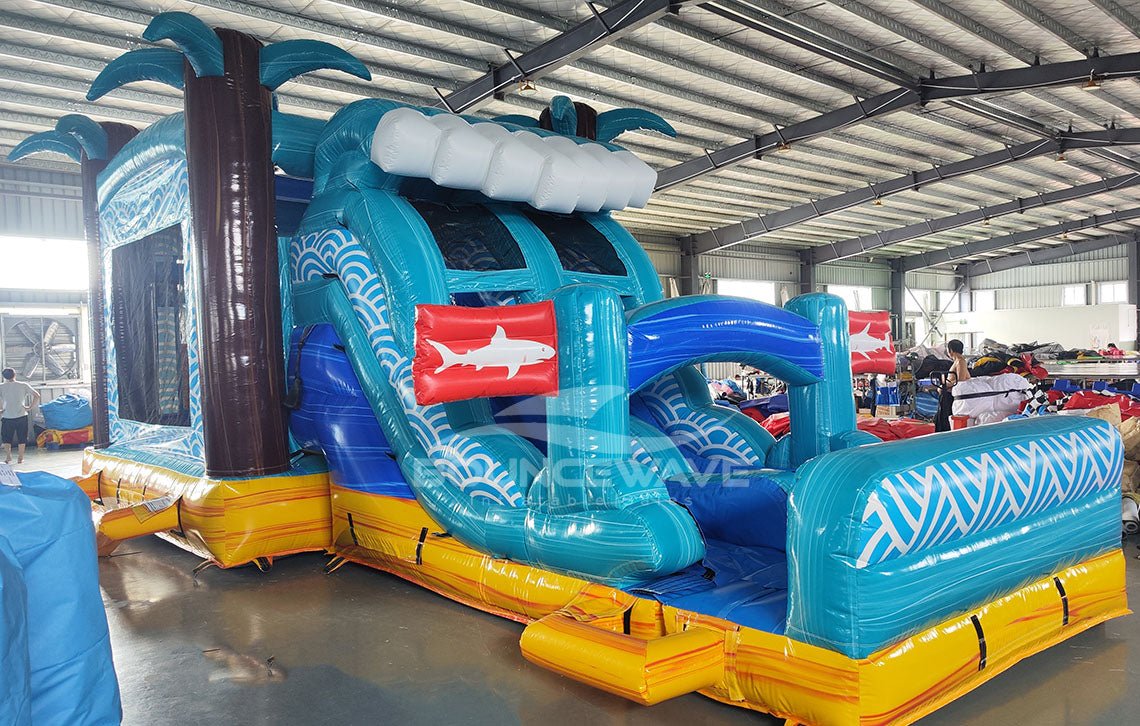 Shark Beach Dual Lane Commercial Inflatable Combo (Wet/Dry) - BounceWave Inflatable Sales