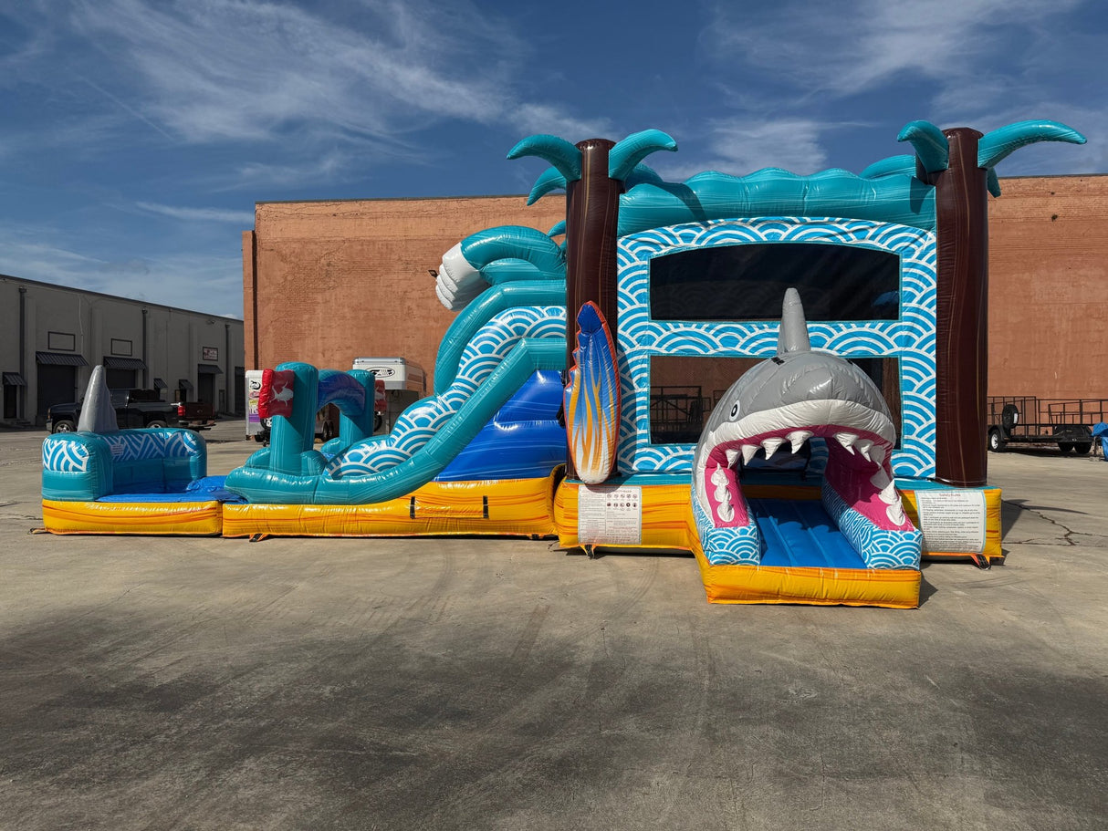 Shark Beach Dual Lane Commercial Inflatable Combo (Wet/Dry) - BounceWave Inflatable Sales