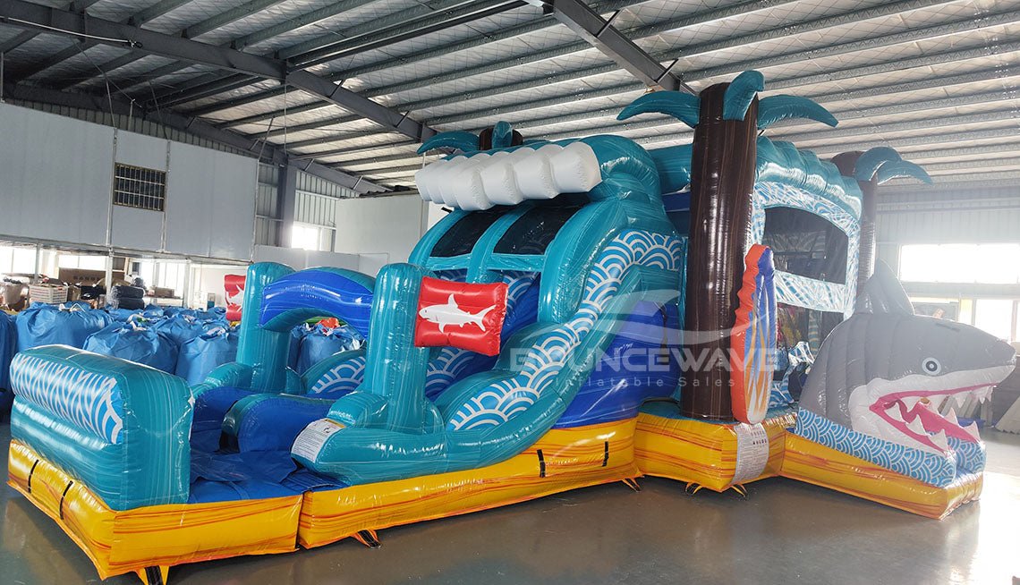 Shark Beach Dual Lane Commercial Inflatable Combo (Wet/Dry) - BounceWave Inflatable Sales