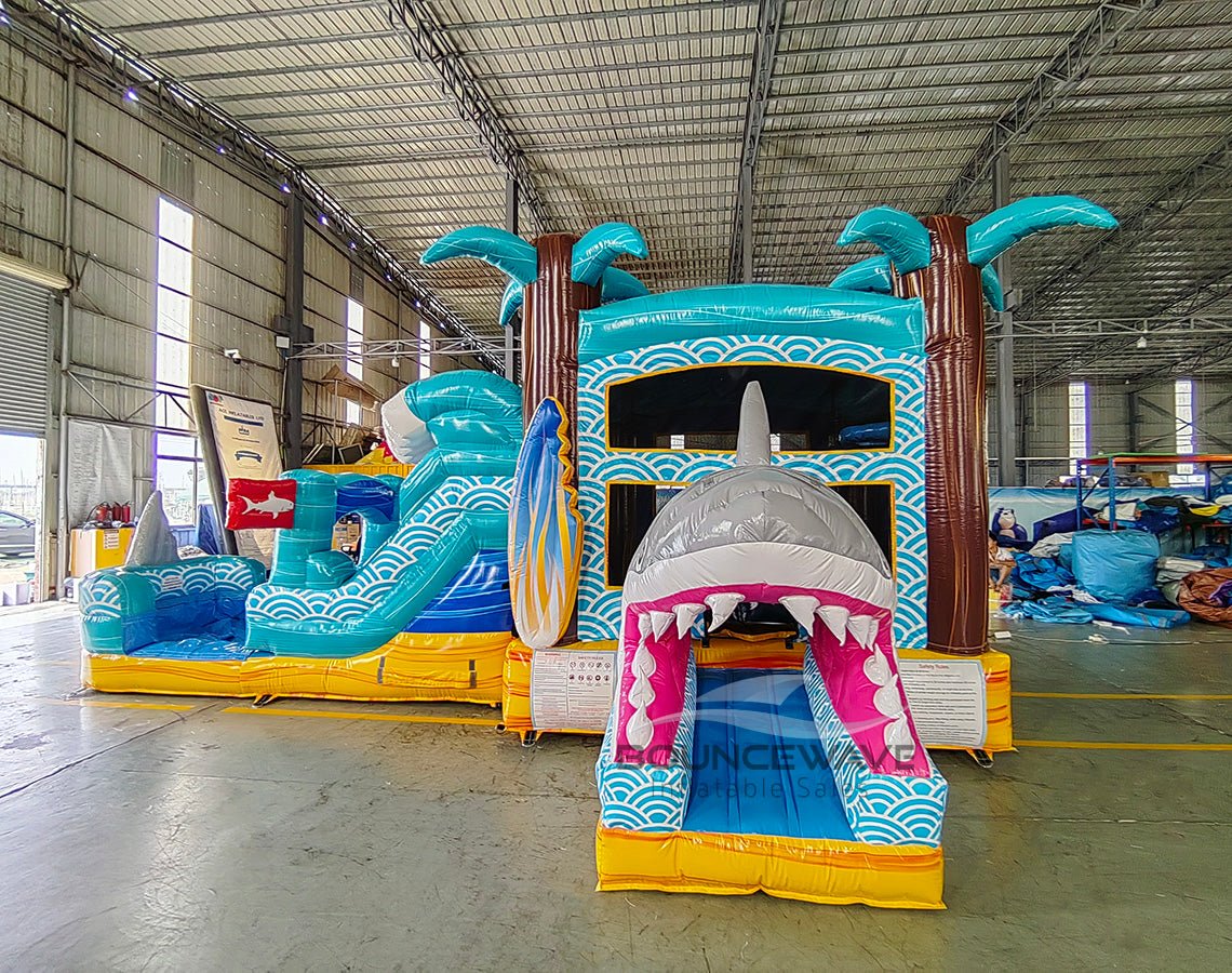 Shark Beach Econo Bounce House with Slide (Wet/Dry) Combo - BounceWave Inflatable Sales