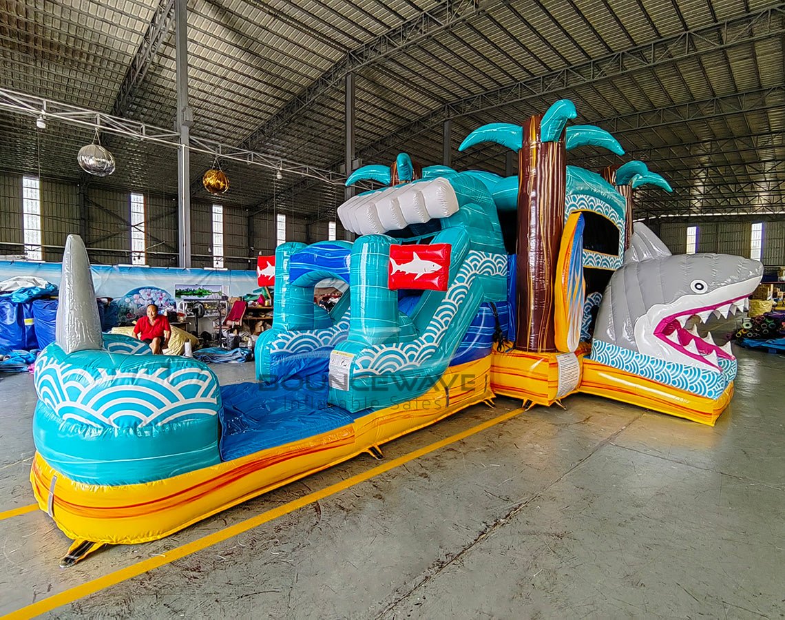 Shark Beach Econo Bounce House with Slide (Wet/Dry) Combo - BounceWave Inflatable Sales