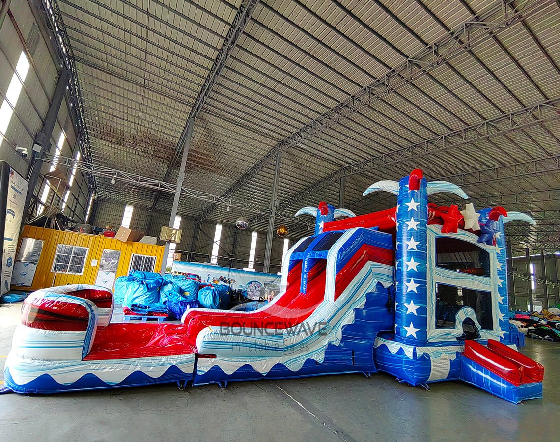 Star Spangled Splash Dual Lane Commercial Inflatable Combo (Wet/Dry) - BounceWave Inflatable Sales