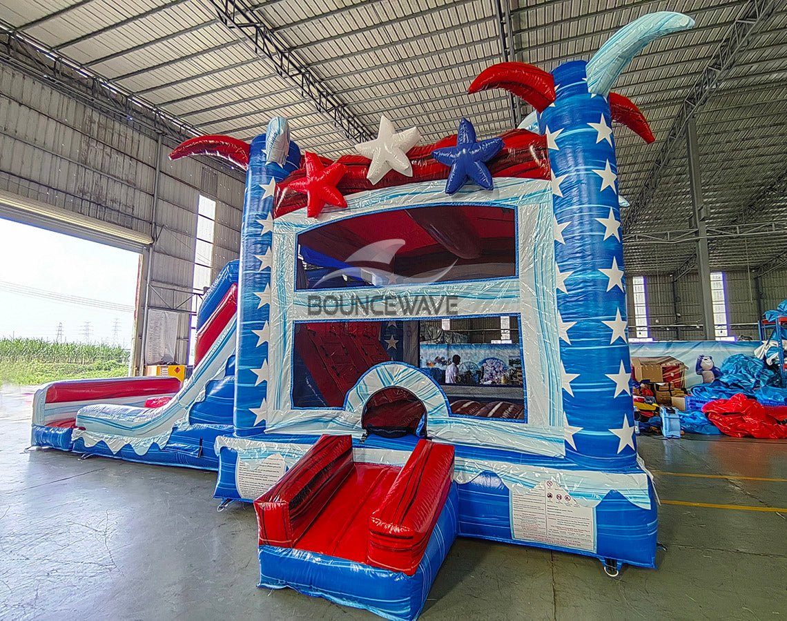 Star Spangled Splash Dual Lane Commercial Inflatable Combo (Wet/Dry) - BounceWave Inflatable Sales