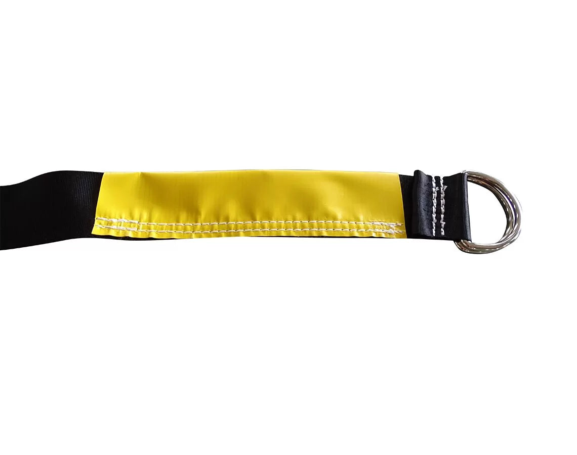 Commercial Grade High Strength Inflatable Straps featuring yellow and black design with metal D-ring for secure fastening