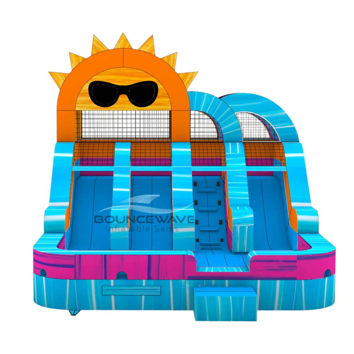 Sun Splash Teal Toddler Splash Park & Water Slide - Inflated Splash Pad - BounceWave Inflatable Sales