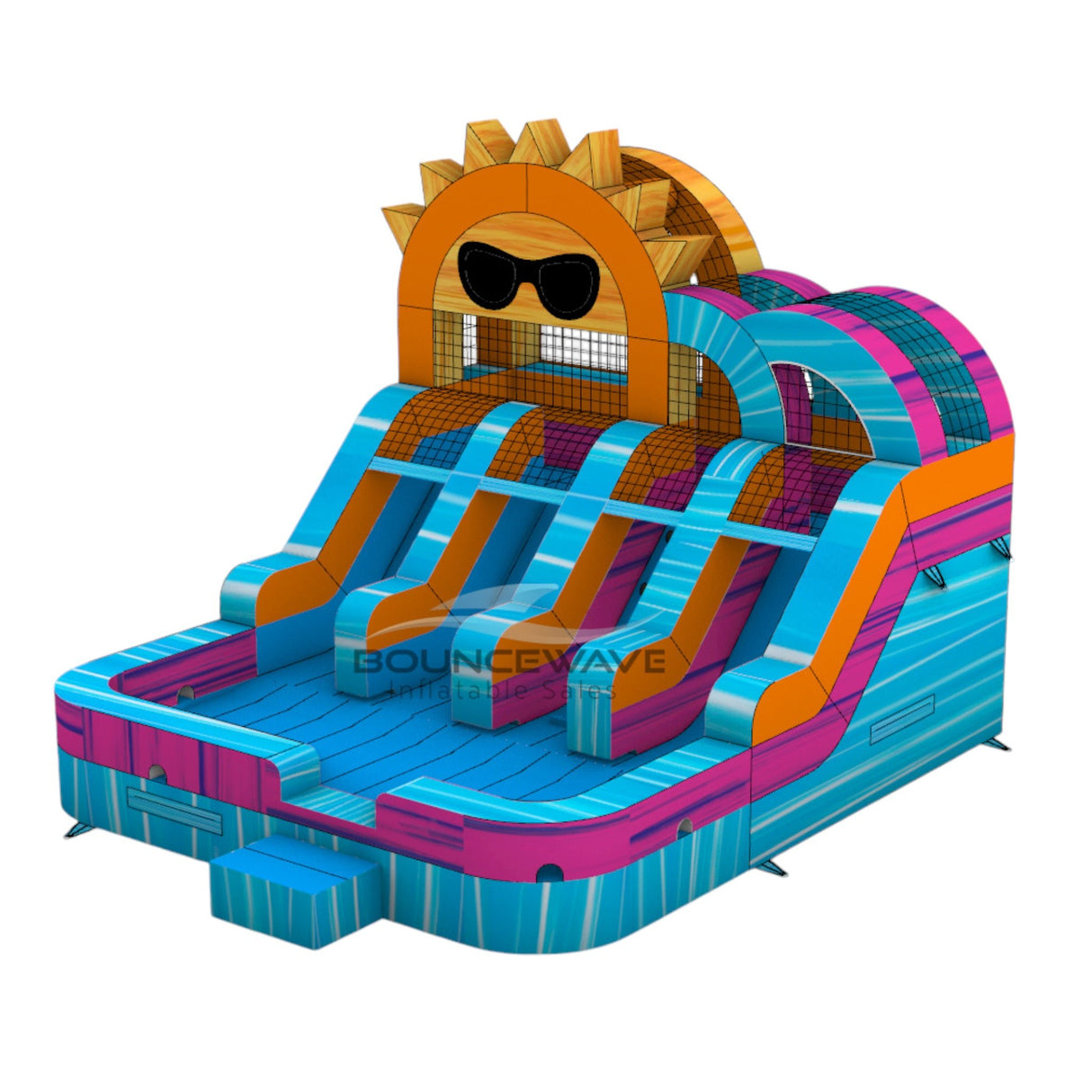 Sun Splash Teal Toddler Splash Park & Water Slide - Inflated Splash Pad - BounceWave Inflatable Sales