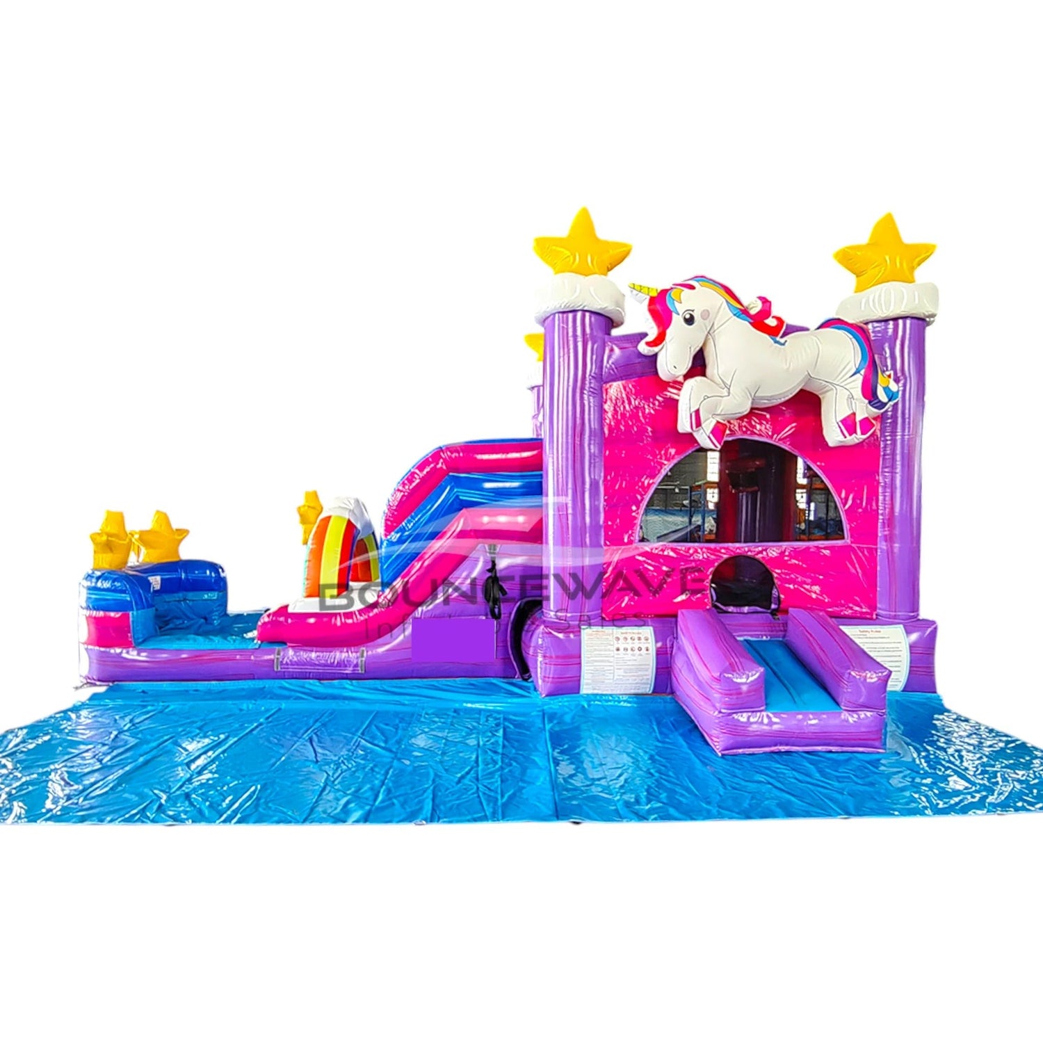 Unicorn Splash Commercial Bounce House with Slide Combo (Wet/Dry) – with Built - In Front Tarp - BounceWave Inflatable Sales