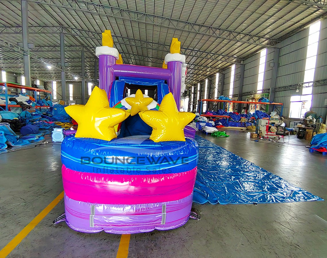 Unicorn Splash Commercial Bounce House with Slide Combo (Wet/Dry) – with Built - In Front Tarp - BounceWave Inflatable Sales
