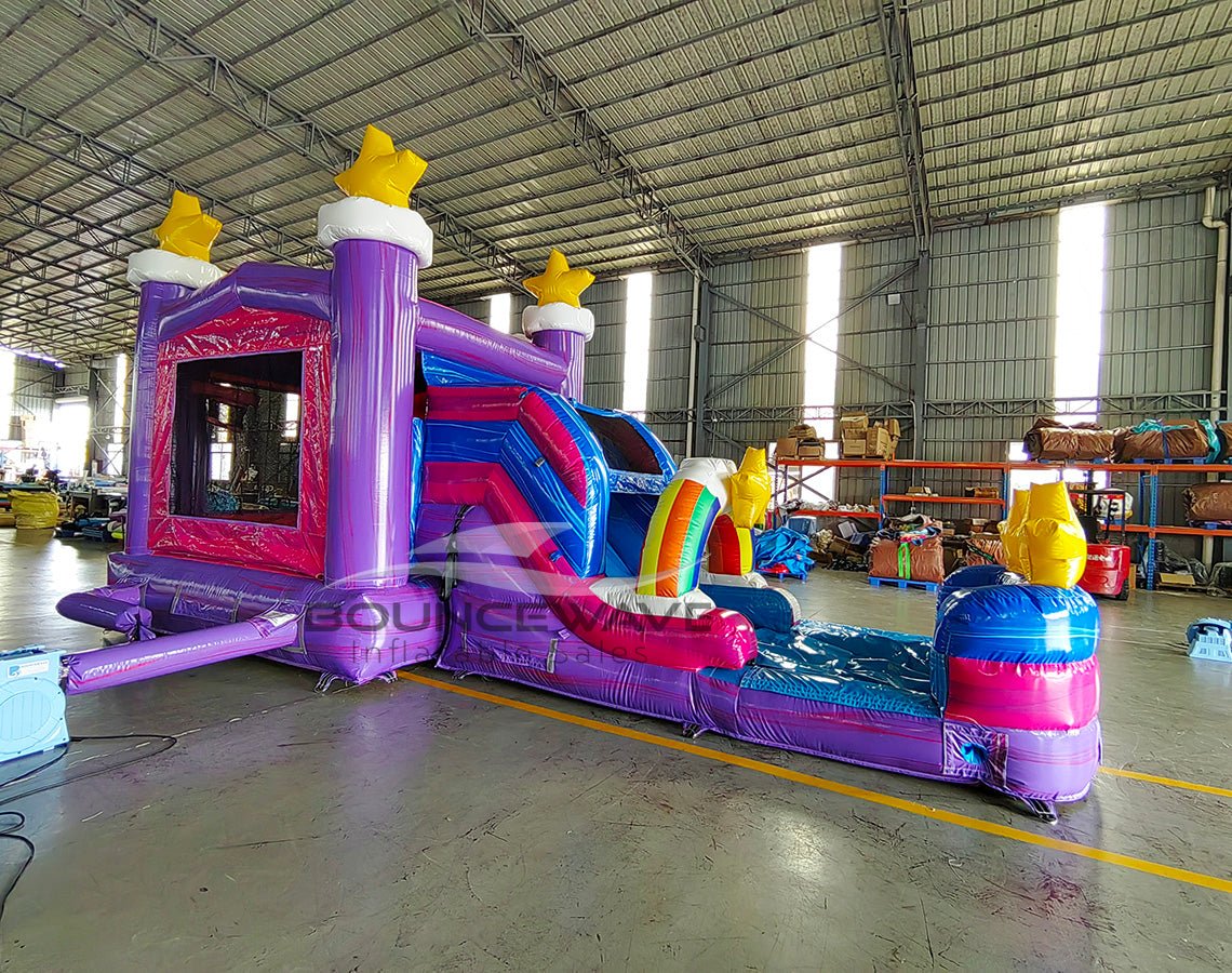 Unicorn Splash Commercial Bounce House with Slide Combo (Wet/Dry) – with Built - In Front Tarp - BounceWave Inflatable Sales