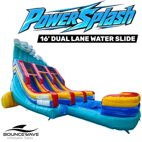 16ft Dual Lane PowerSplash Water Slides - BounceWave Inflatable Sales
