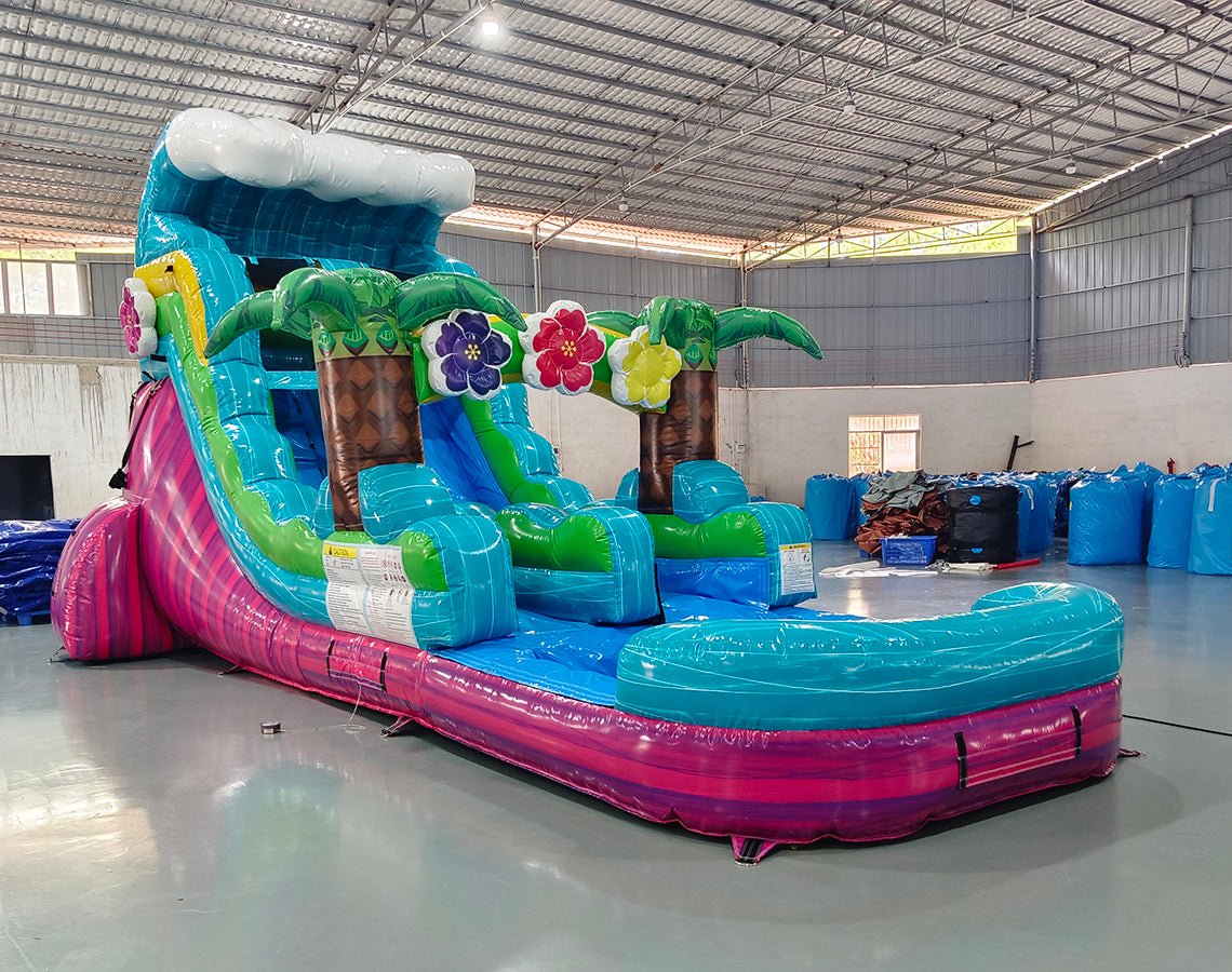 15ft Summer Luau Commercial Single Lane Inflatable Water Slide