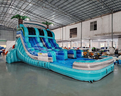 15ft Bahama Blast Dual Lane Center Climb Inflatable Water Slide - BounceWave Inflatable Sales