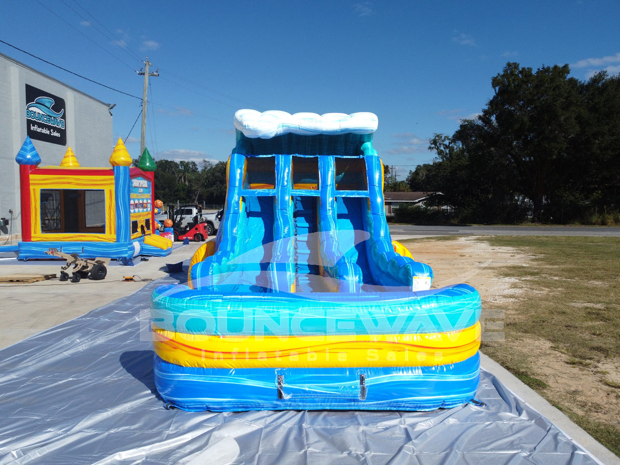 15ft Bimini Wave Dual Lane Center Climb Inflatable Water Slide - BounceWave Inflatable Sales
