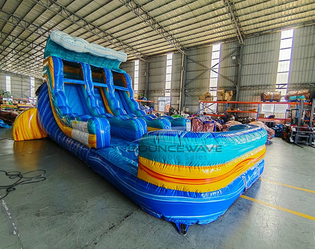 15ft Bimini Wave Dual Lane Center Climb Inflatable Water Slide - BounceWave Inflatable Sales