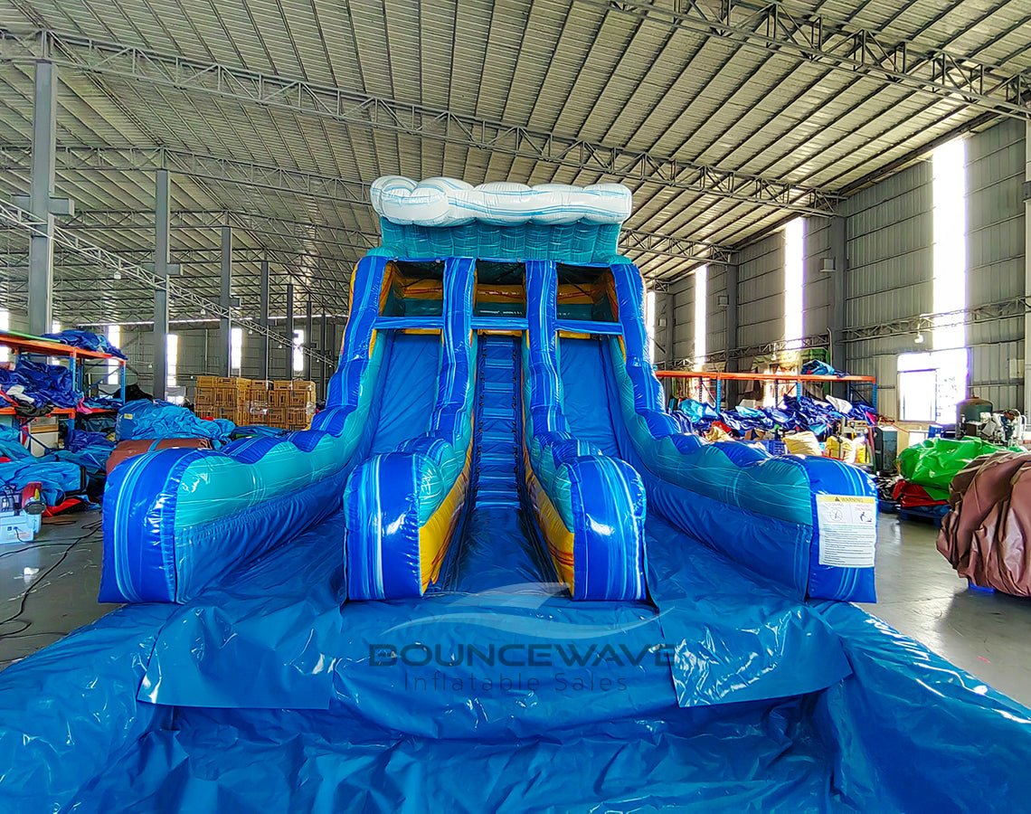 15ft Bimini Wave Dual Lane Center Climb Inflatable Water Slide - BounceWave Inflatable Sales