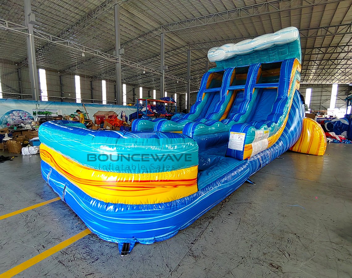 15ft Bimini Wave Dual Lane Center Climb Inflatable Water Slide - BounceWave Inflatable Sales