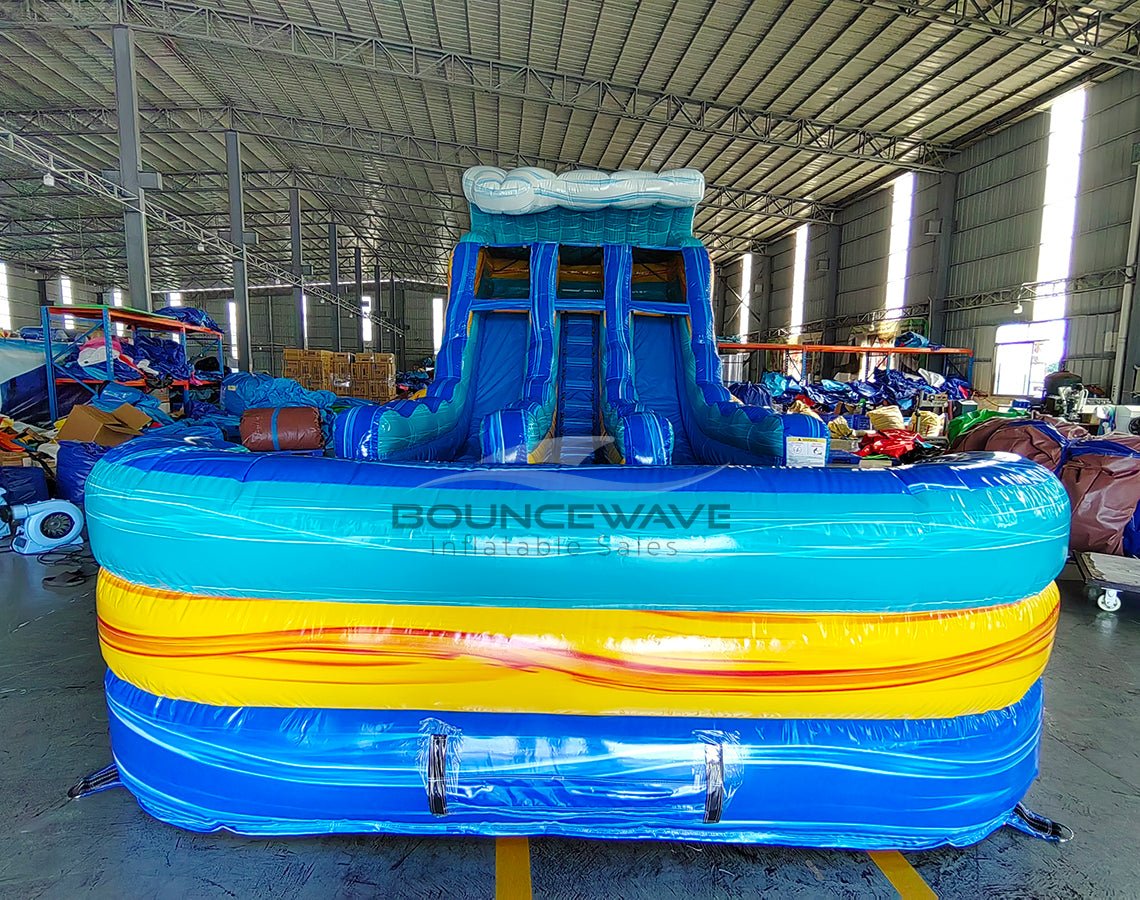15ft Bimini Wave Dual Lane Center Climb Inflatable Water Slide - BounceWave Inflatable Sales