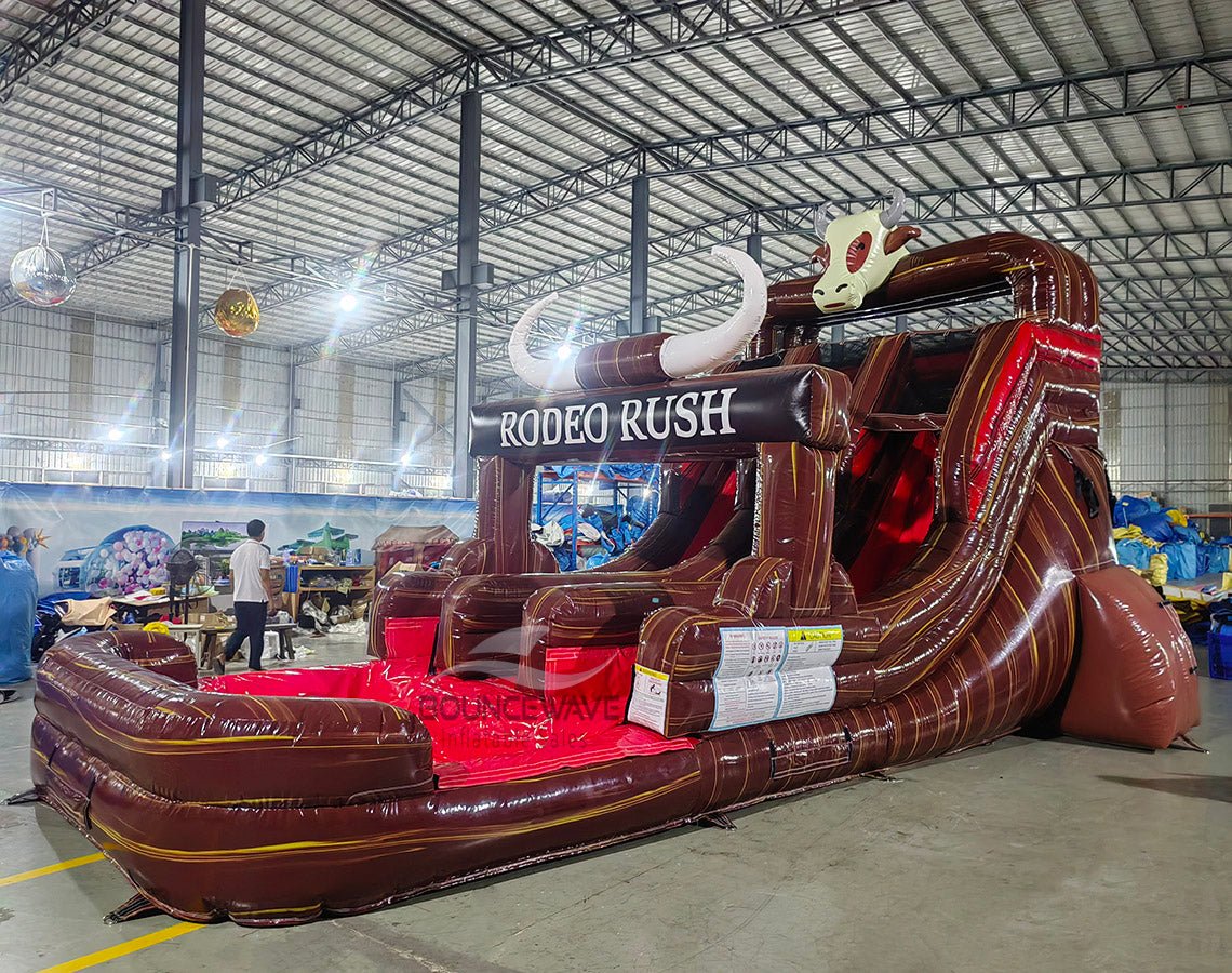 15ft Brown Marble Rodeo Rush Dual Lane Center Climb Inflatable Water S