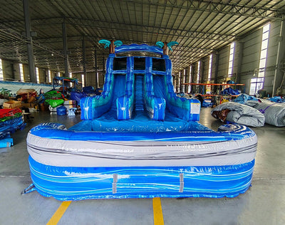 15ft Cayman Crush Dual Lane Center Climb Inflatable Water Slide - BounceWave Inflatable Sales