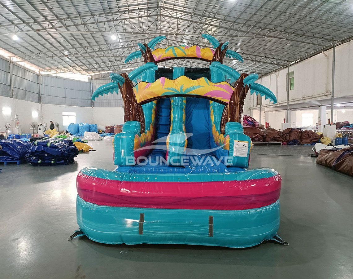15ft Island Flow Palms Commercial Single Lane Inflatable Water Slide - BounceWave Inflatable Sales