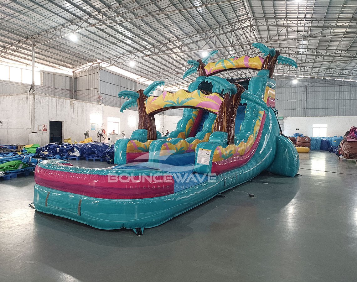 15ft Island Flow Palms Commercial Single Lane Inflatable Water Slide - BounceWave Inflatable Sales