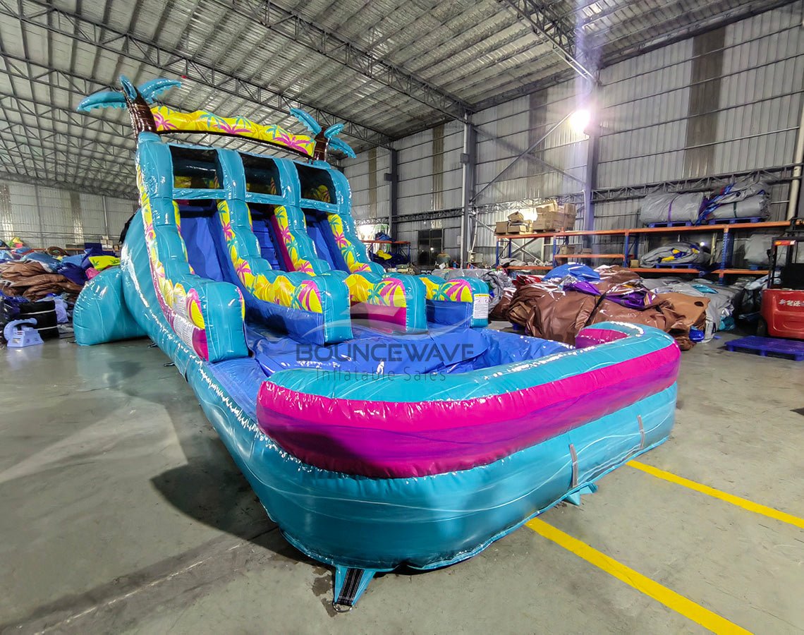 15ft Island Flow Palms Dual Lane Center Climb Inflatable Water Slide - BounceWave Inflatable Sales