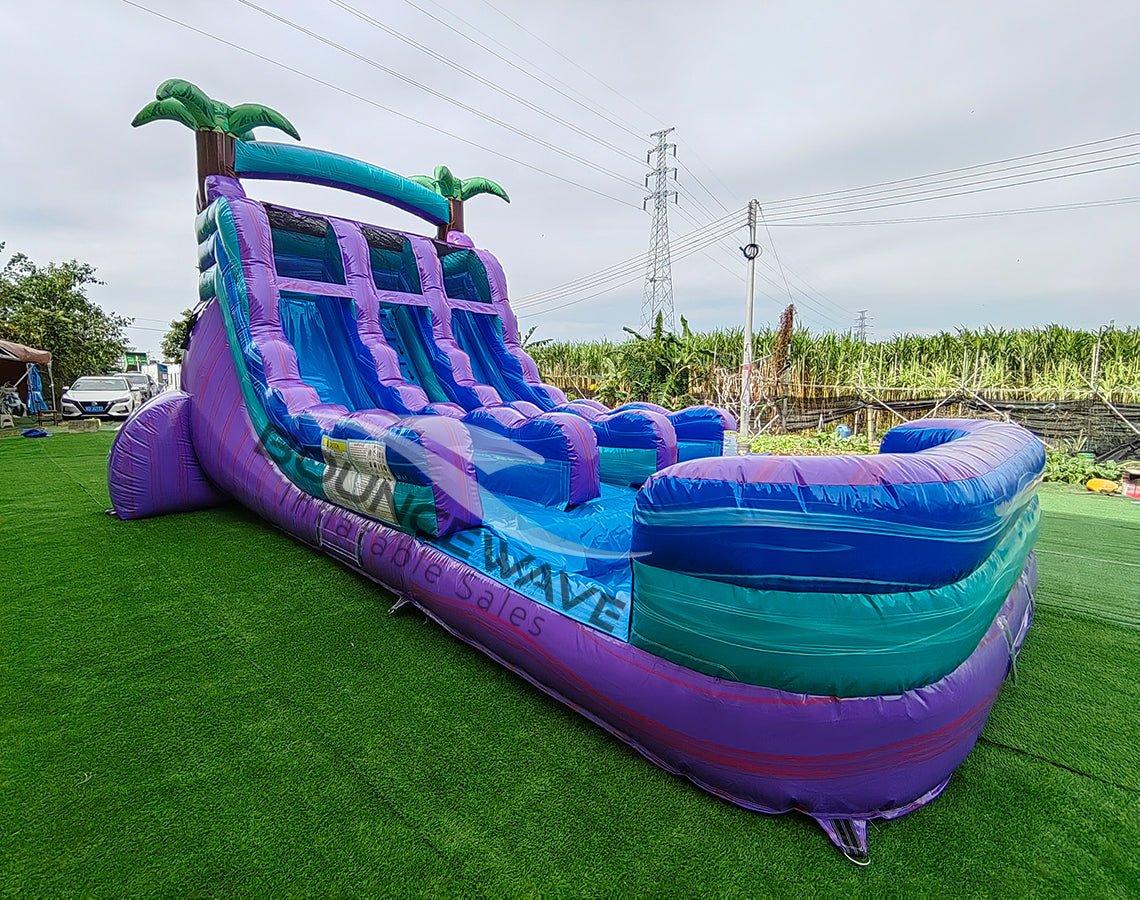 15ft Purple Plunge Dual Lane Center Climb Inflatable Water Slide - BounceWave Inflatable Sales