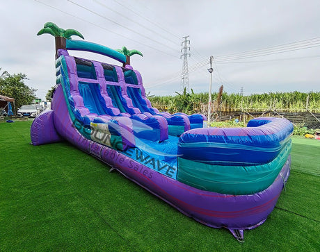 15ft Purple Plunge Dual Lane Center Climb Inflatable Water Slide - BounceWave Inflatable Sales