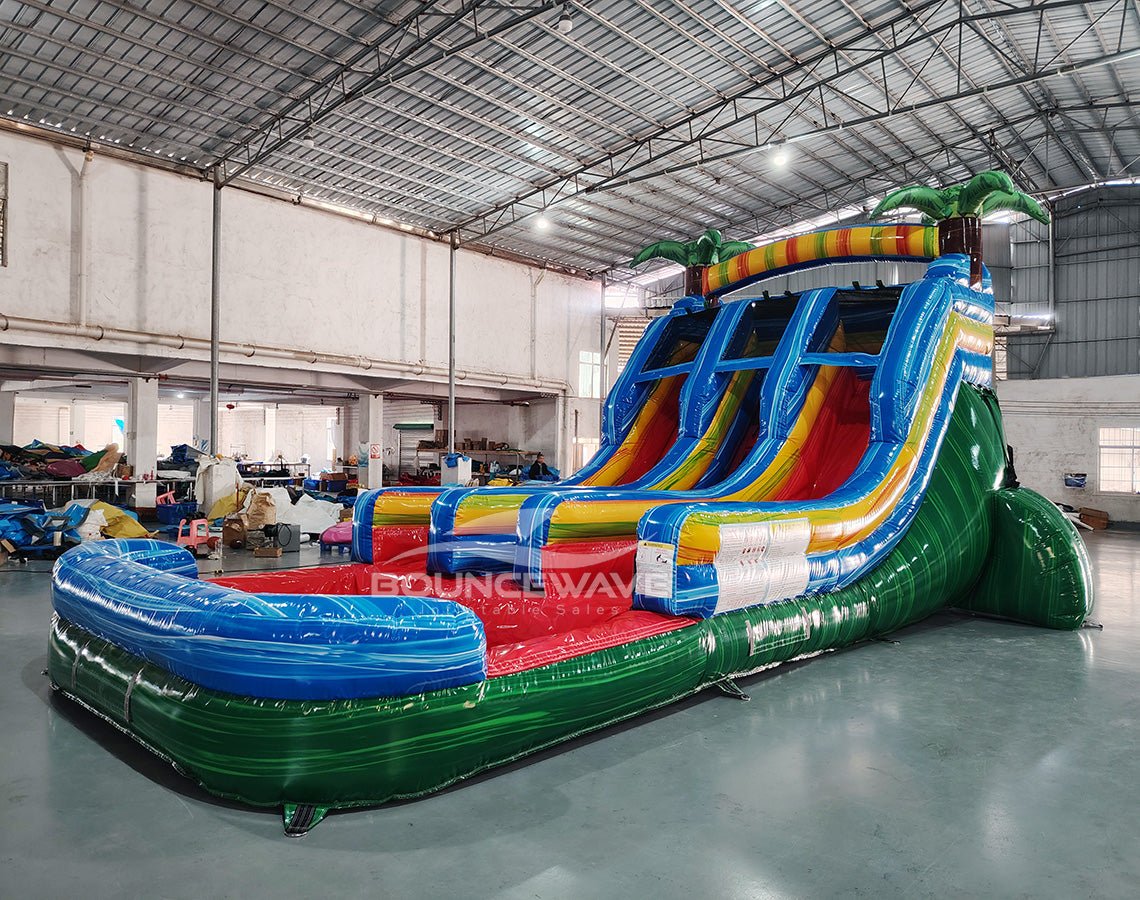 15ft Reggae Rush Dual Lane Center Climb Inflatable Water Slide - BounceWave Inflatable Sales