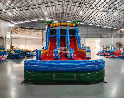 15ft Reggae Rush Dual Lane Center Climb Inflatable Water Slide - BounceWave Inflatable Sales