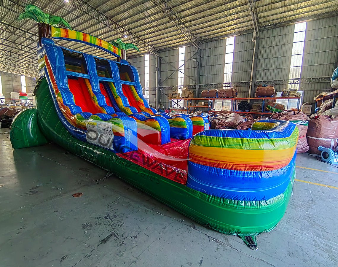 15ft Reggae Rush Dual Lane Water Slide – Center Climb - BounceWave Inflatable Sales