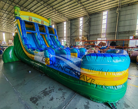 15ft Tiki Shot Dual Lane Water Slide – Center Climb - BounceWave Inflatable Sales