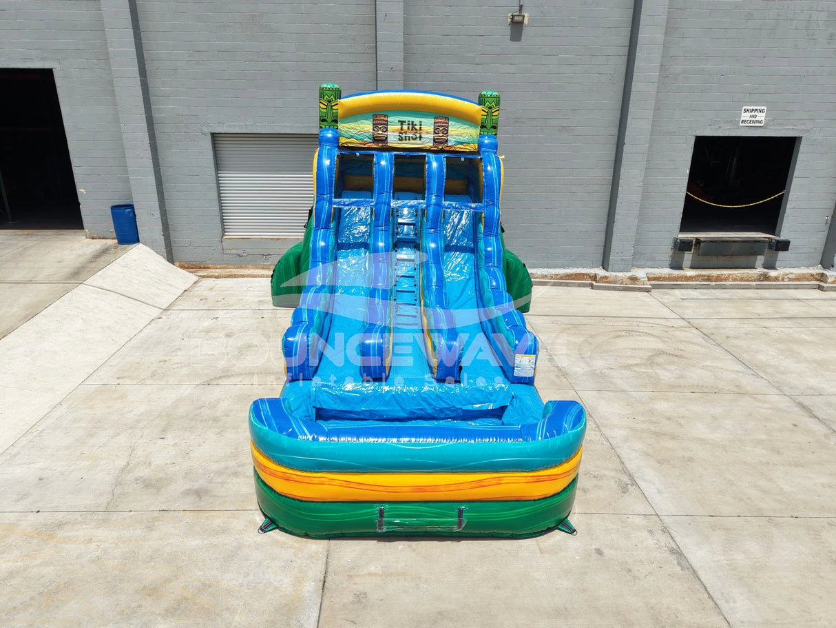 15ft Tiki Shot Dual Lane Water Slide – Center Climb - BounceWave Inflatable Sales