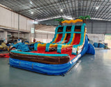 15ft Tropic Shock Dual Lane Center Climb Inflatable Water Slide - BounceWave Inflatable Sales
