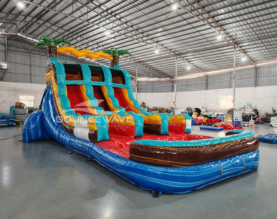 15ft Tropic Shock Dual Lane Center Climb Inflatable Water Slide - BounceWave Inflatable Sales