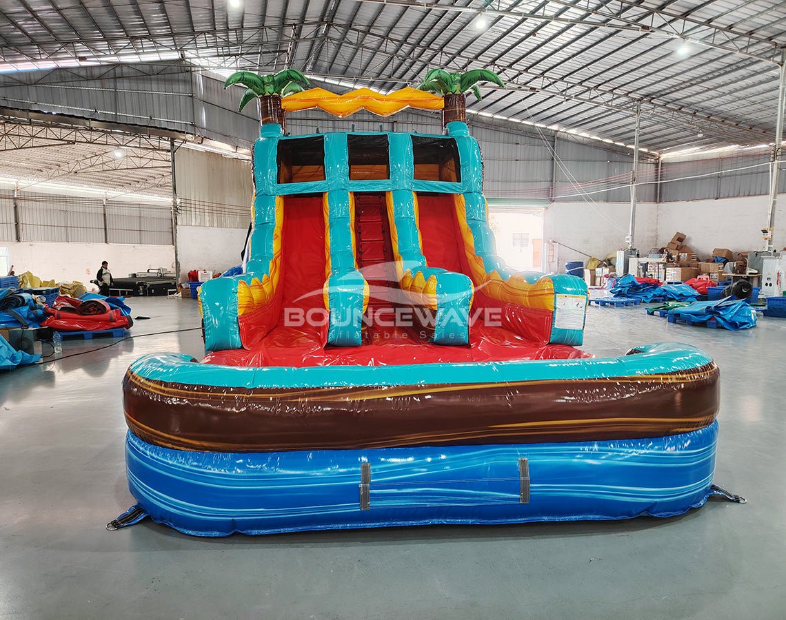 15ft Tropic Shock Dual Lane Center Climb Inflatable Water Slide - BounceWave Inflatable Sales