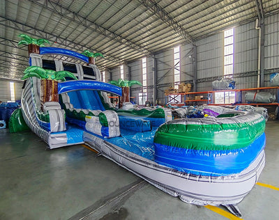 18ft Aloha Splash Hybrid Dual Lane Inflatable Water Slide - BounceWave Inflatable Sales