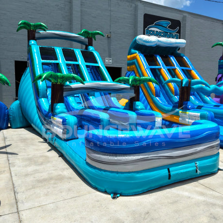 18ft Bahama Blast Dual Lane Water Slide – Center Climb - BounceWave Inflatable Sales