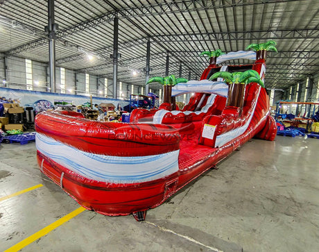 18ft Crimson Bay Commercial Single Lane Inflatable Water Slide INFLATED LANDING - BounceWave Inflatable Sales