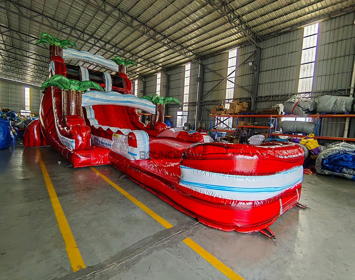 18ft Crimson Bay Dual Lane Hybrid Inflatable Water Slide - BounceWave Inflatable Sales