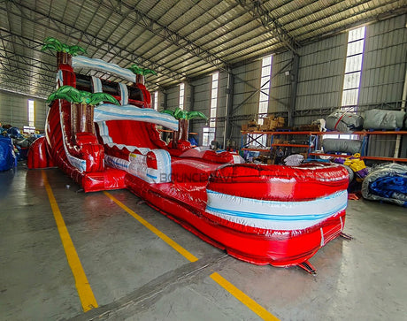 18ft Crimson Bay Dual Lane Hybrid Inflatable Water Slide - BounceWave Inflatable Sales