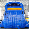 Rear view of Fire and Ice hybrid water slide, showcasing tall blue structure with climbing area and safety features.