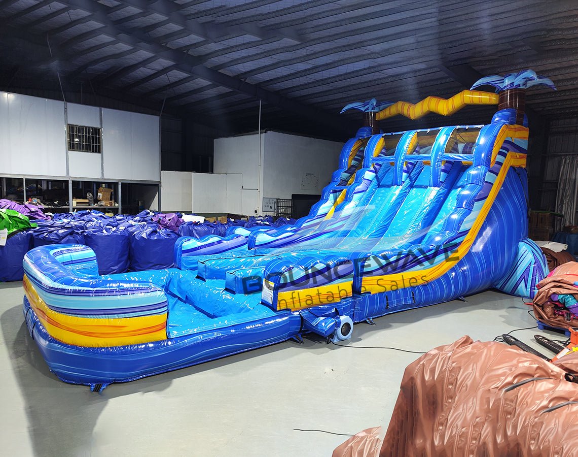 18ft Flashpoint Triple Lane Water Slide – Hybrid - BounceWave Inflatable Sales