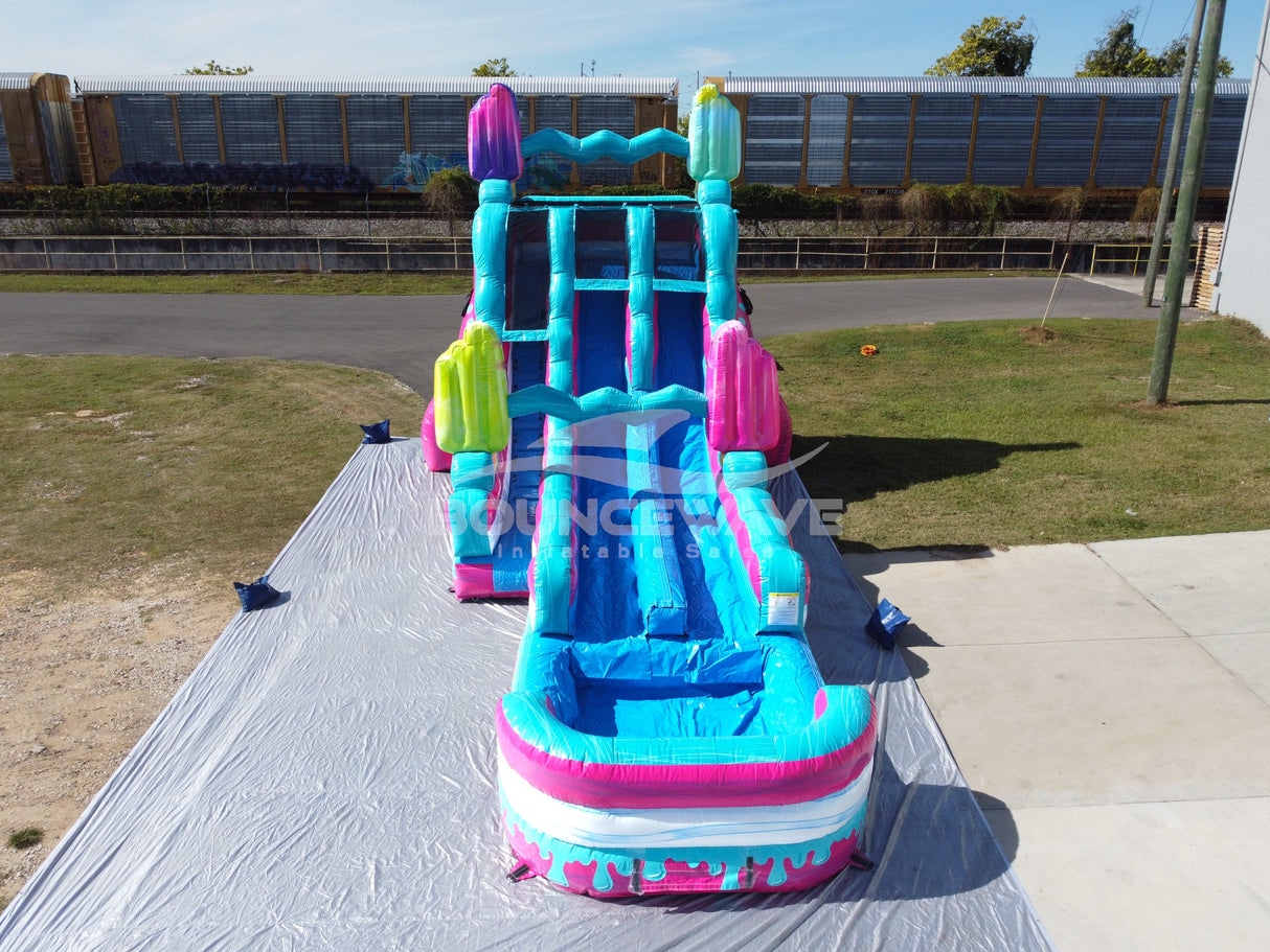 18ft Freeze Pop Falls Dual Lane Hybrid Inflatable Water Slide - BounceWave Inflatable Sales