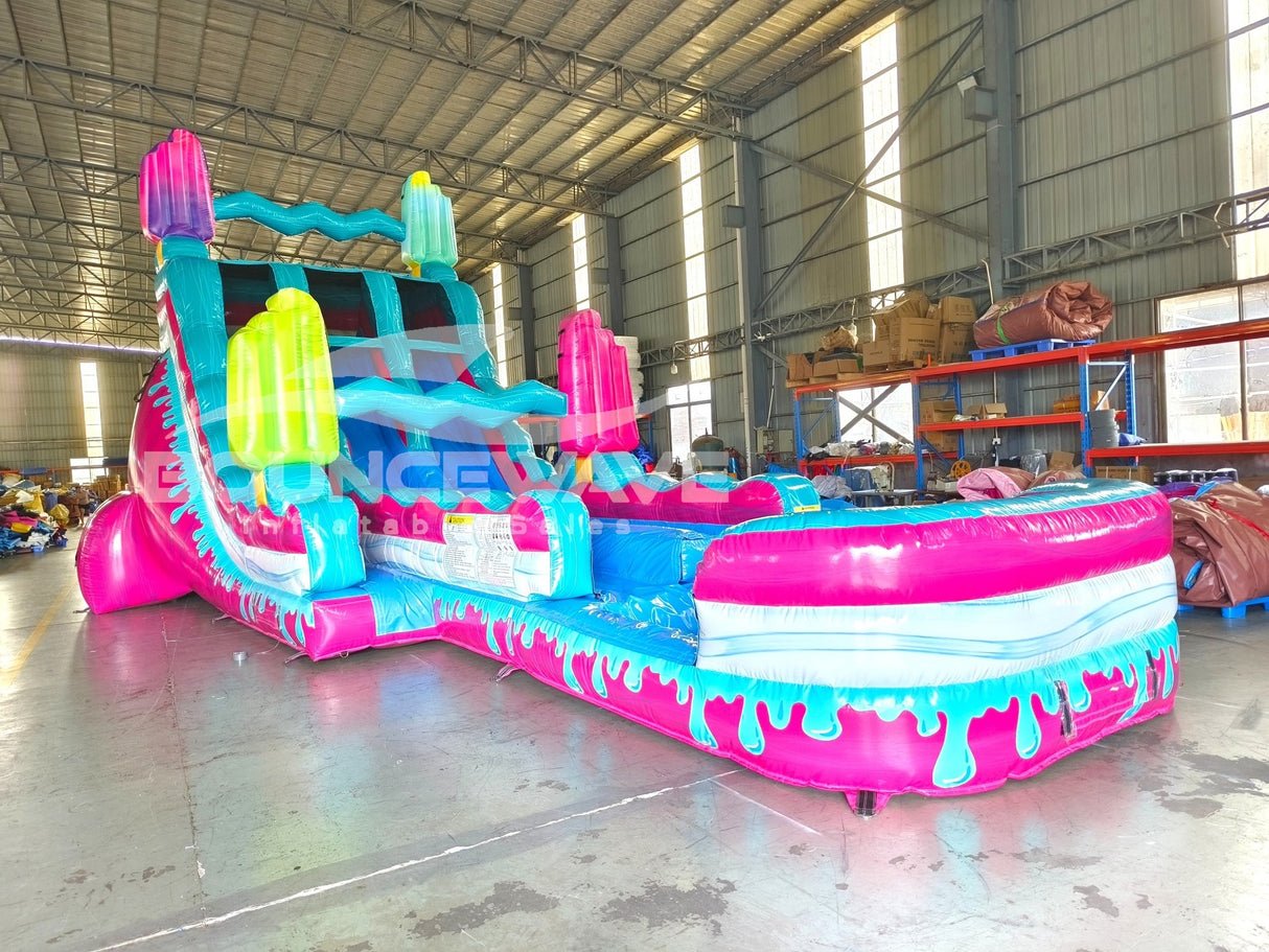 18ft Freeze Pop Falls Dual Lane Hybrid Inflatable Water Slide - BounceWave Inflatable Sales
