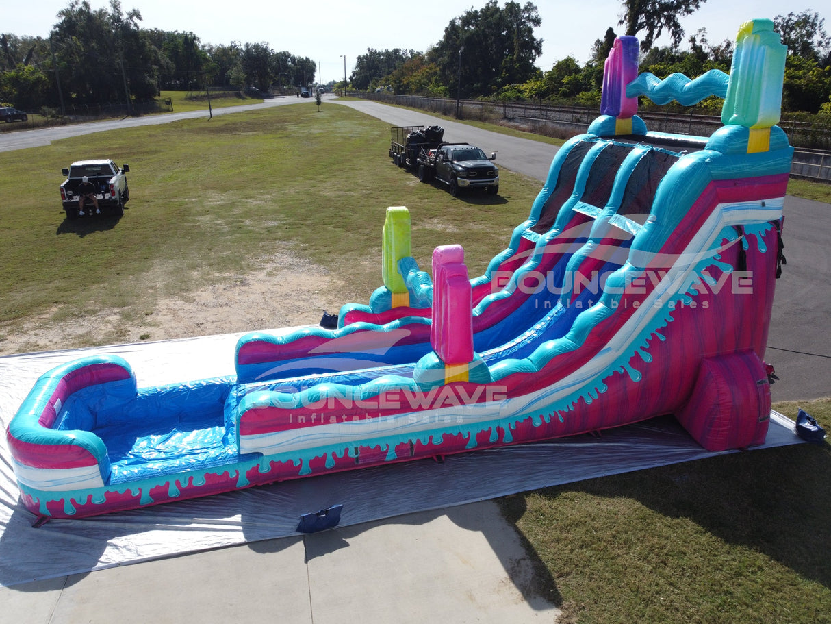 18ft Freeze Pop Falls Dual Lane Hybrid Inflatable Water Slide - BounceWave Inflatable Sales