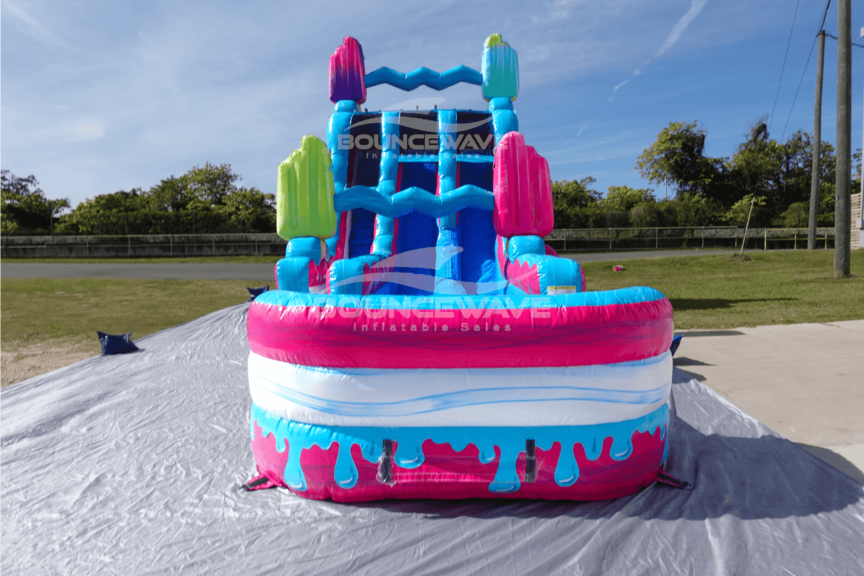 18ft Freeze Pop Falls Dual Lane Hybrid Inflatable Water Slide - BounceWave Inflatable Sales