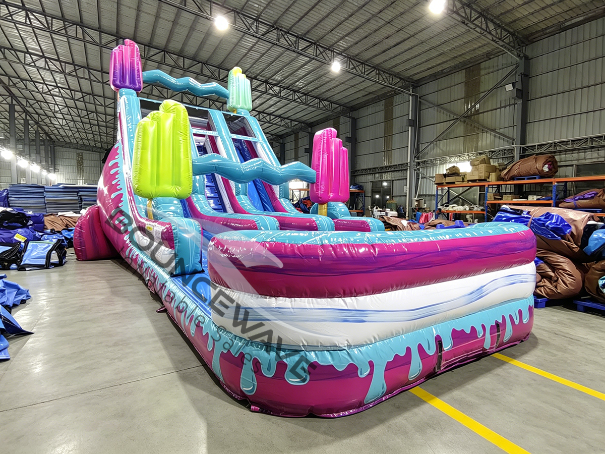 18ft Freeze Pop Falls Dual Lane Water Slide – Center Climb - BounceWave Inflatable Sales